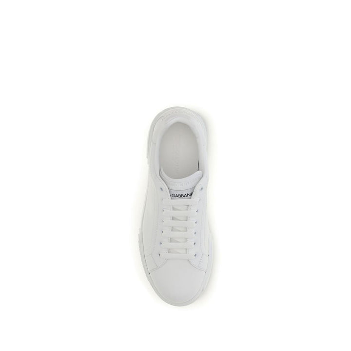 Dolce &amp; Gabbana White Calf Leather Bos Taurus Low Top Sneakers