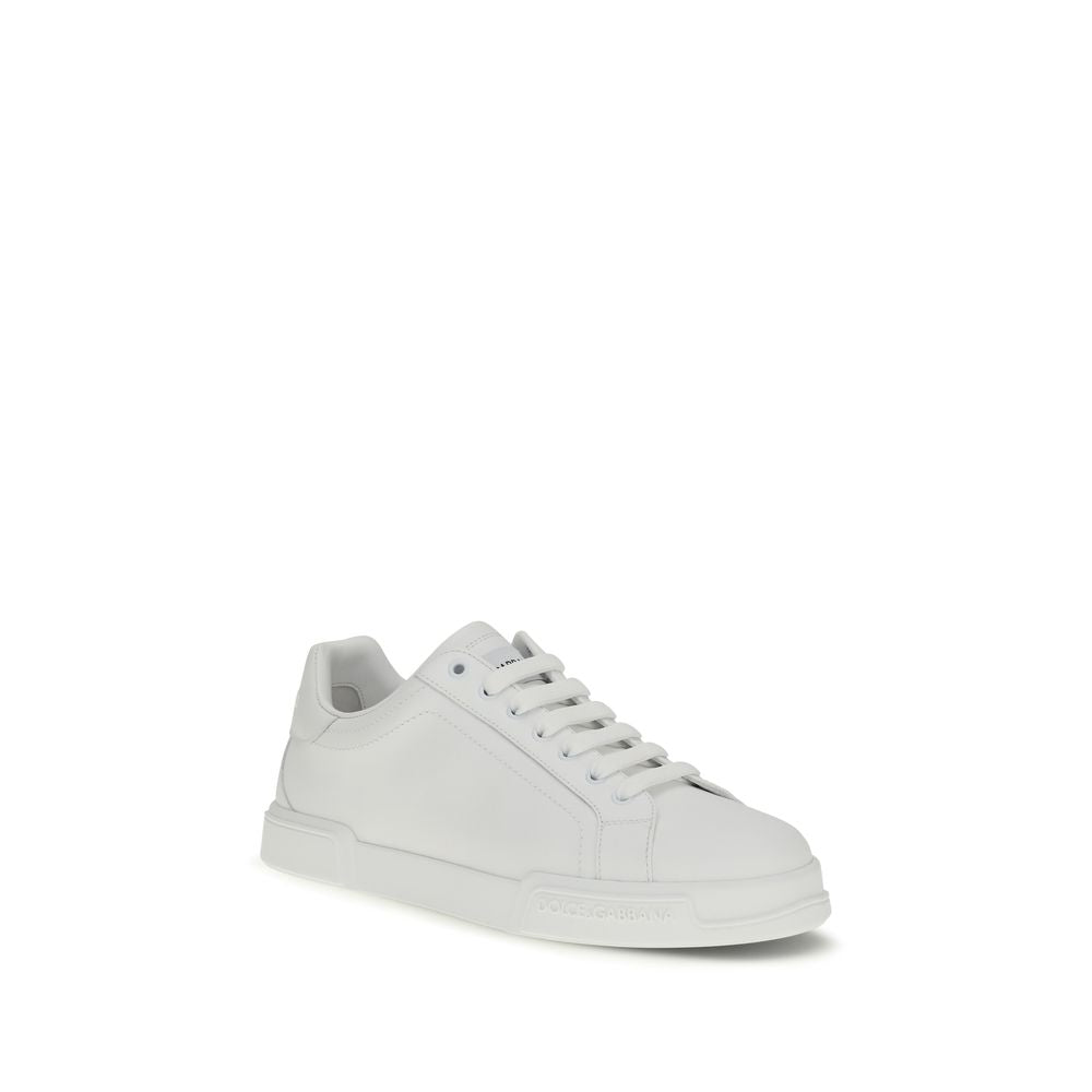 Dolce &amp; Gabbana White Calf Leather Bos Taurus Low Top Sneakers