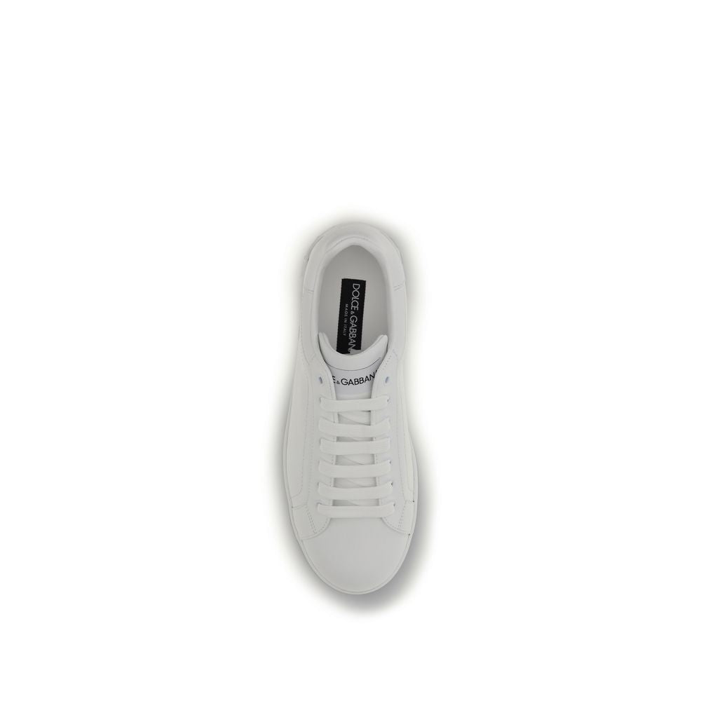 Dolce &amp; Gabbana White Calf Leather Bos Taurus Low Top Sneakers