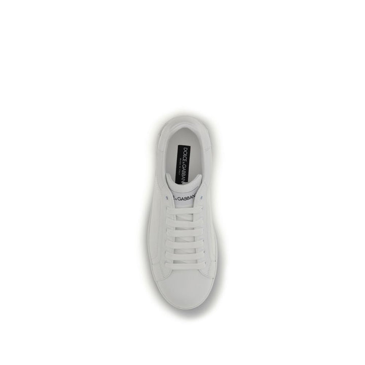 Dolce &amp; Gabbana White Calf Leather Bos Taurus Low Top Sneakers