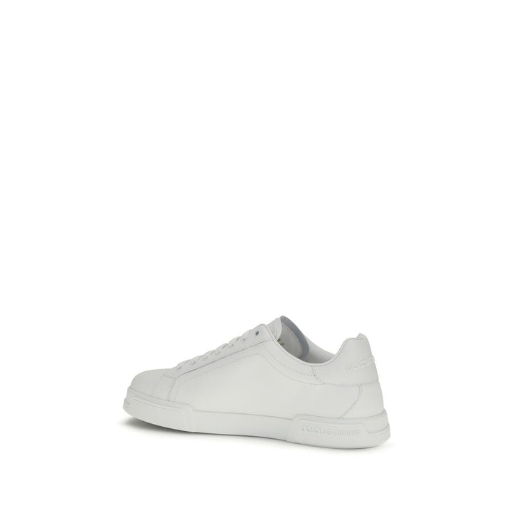 Dolce &amp; Gabbana White Calf Leather Bos Taurus Low Top Sneakers