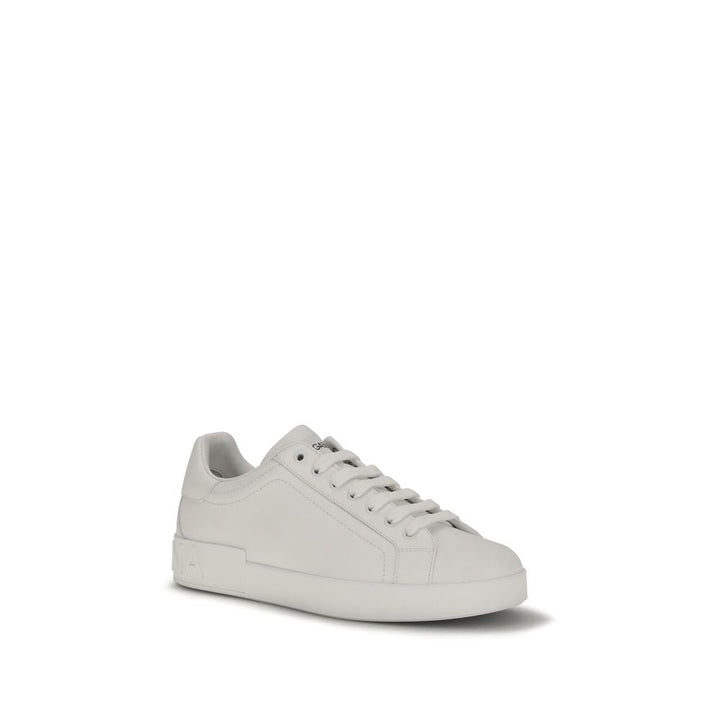 Dolce &amp; Gabbana White Calf Leather Bos Taurus Low Top Sneakers