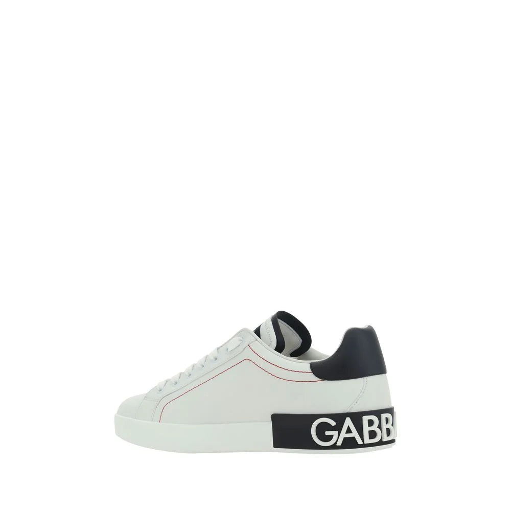 Dolce & Gabbana White Calf Leather Bos Taurus Low Top Sneakers