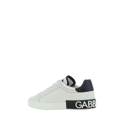 Dolce & Gabbana White Calf Leather Bos Taurus Low Top Sneakers