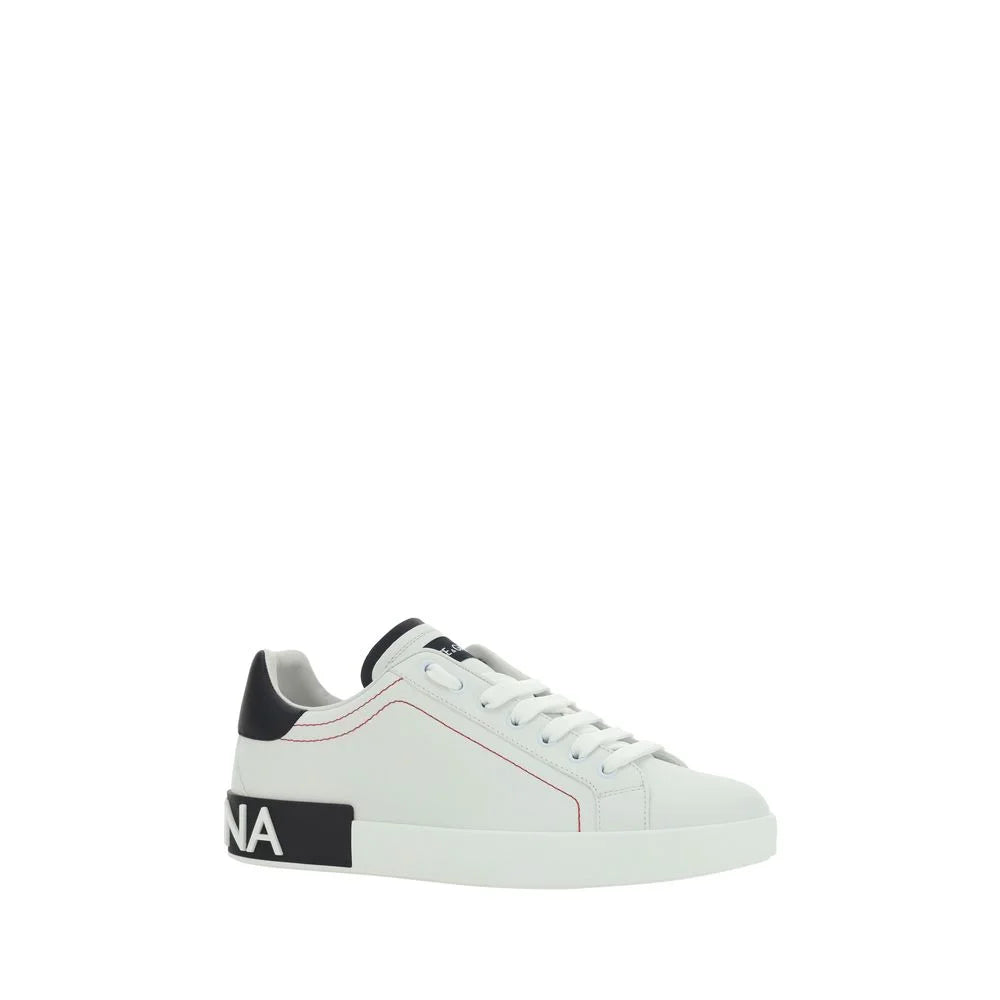 Dolce & Gabbana White Calf Leather Bos Taurus Low Top Sneakers