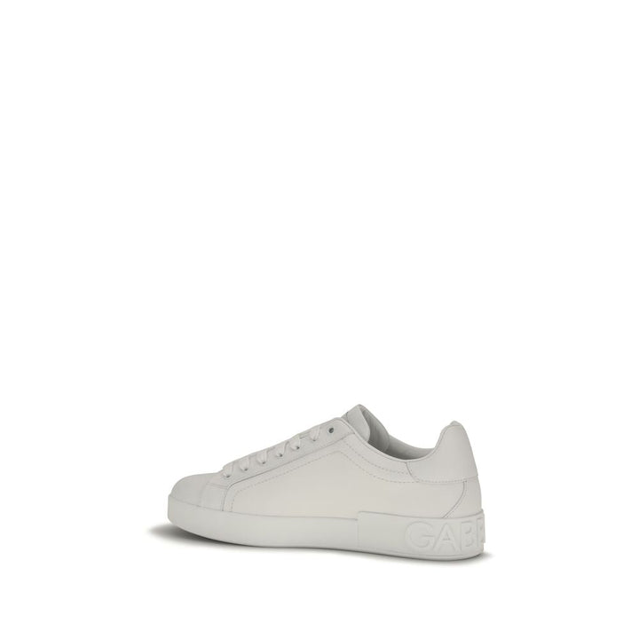 Dolce &amp; Gabbana White Calf Leather Bos Taurus Low Top Sneakers