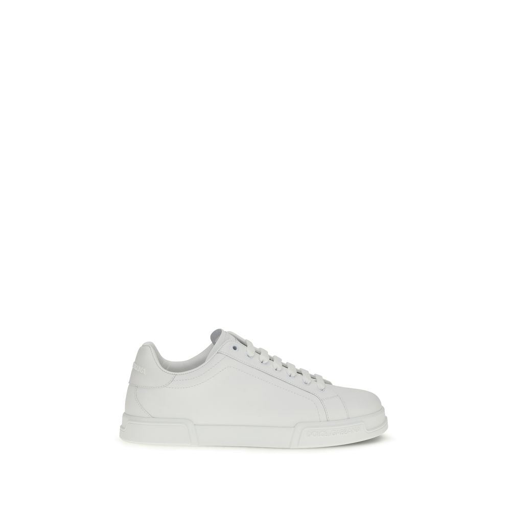 Dolce &amp; Gabbana White Calf Leather Bos Taurus Low Top Sneakers