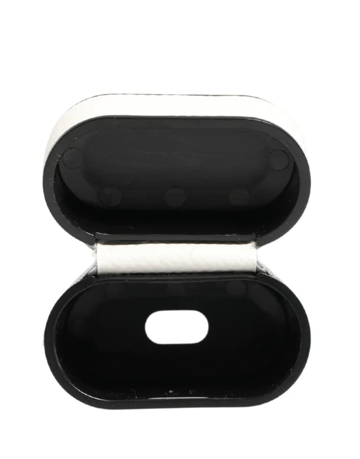 Dolce &amp; Gabbana White Calf Leather Logo Flip Holder Strap Airpods Case