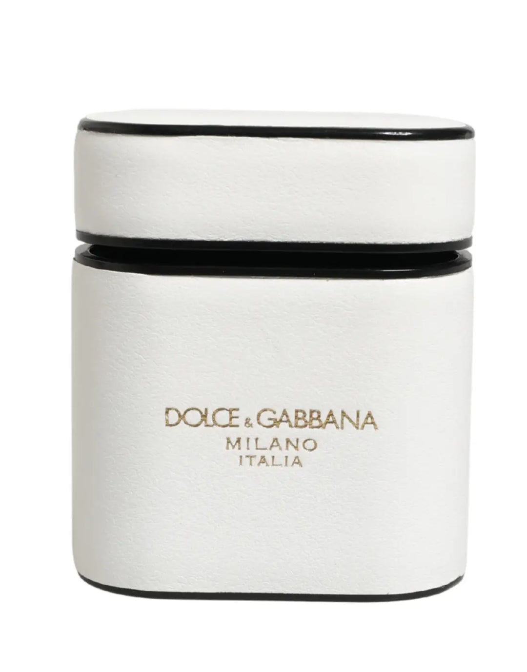 Dolce &amp; Gabbana White Calf Leather Logo Print Flip Holder Airpods Case