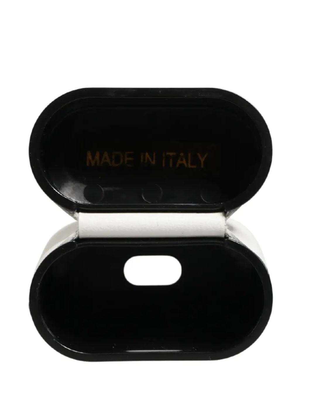 Dolce &amp; Gabbana White Calf Leather Logo Print Flip Holder Airpods Case
