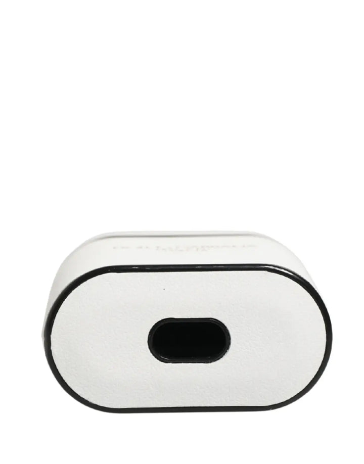 Dolce &amp; Gabbana White Calf Leather Logo Print Flip Holder Airpods Case