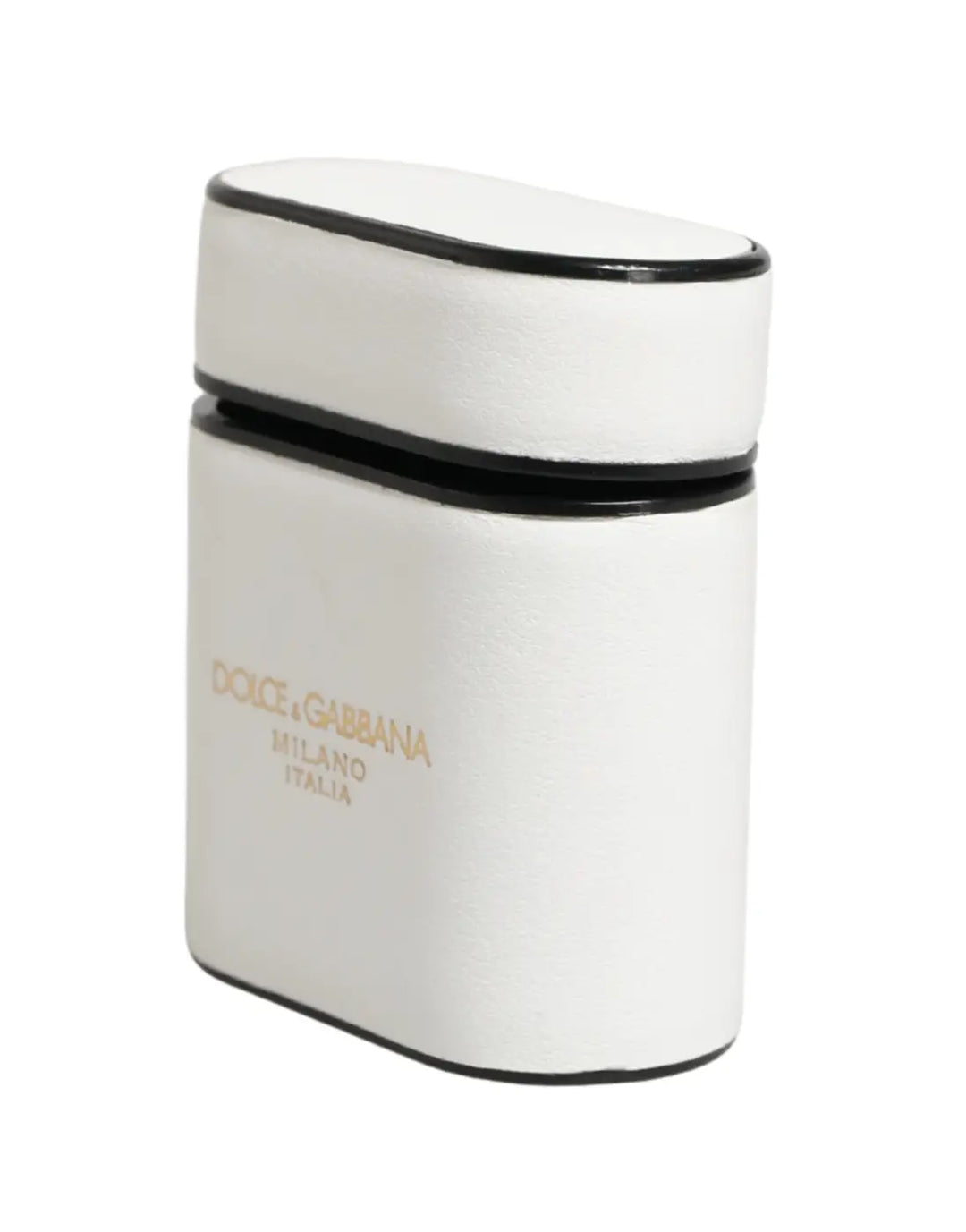 Dolce &amp; Gabbana White Calf Leather Logo Print Flip Holder Airpods Case