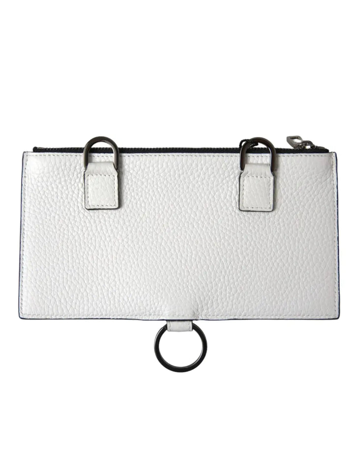 Dolce &amp; Gabbana White Calfskin Leather Large Crossbody Card Holder Wallet