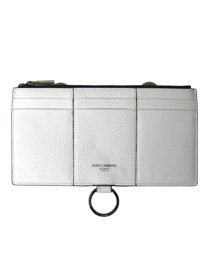 Dolce &amp; Gabbana White Calfskin Leather Large Crossbody Card Holder Wallet