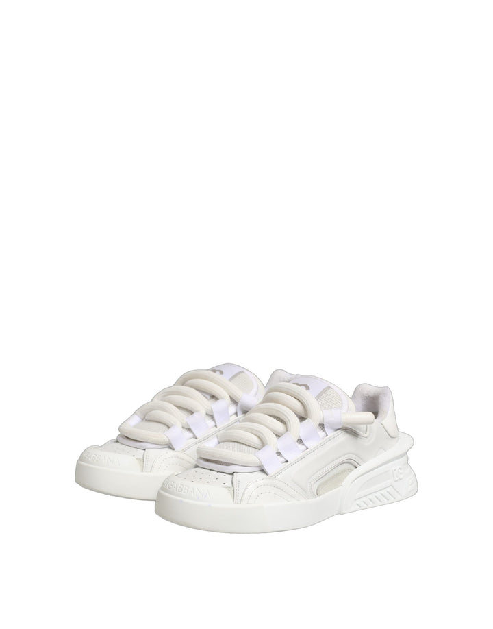 Dolce &amp; Gabbana White Calfskin Leather Low Top Sneakers Shoes