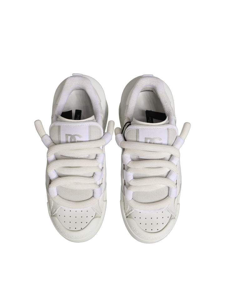 Dolce &amp; Gabbana White Calfskin Leather Low Top Sneakers Shoes