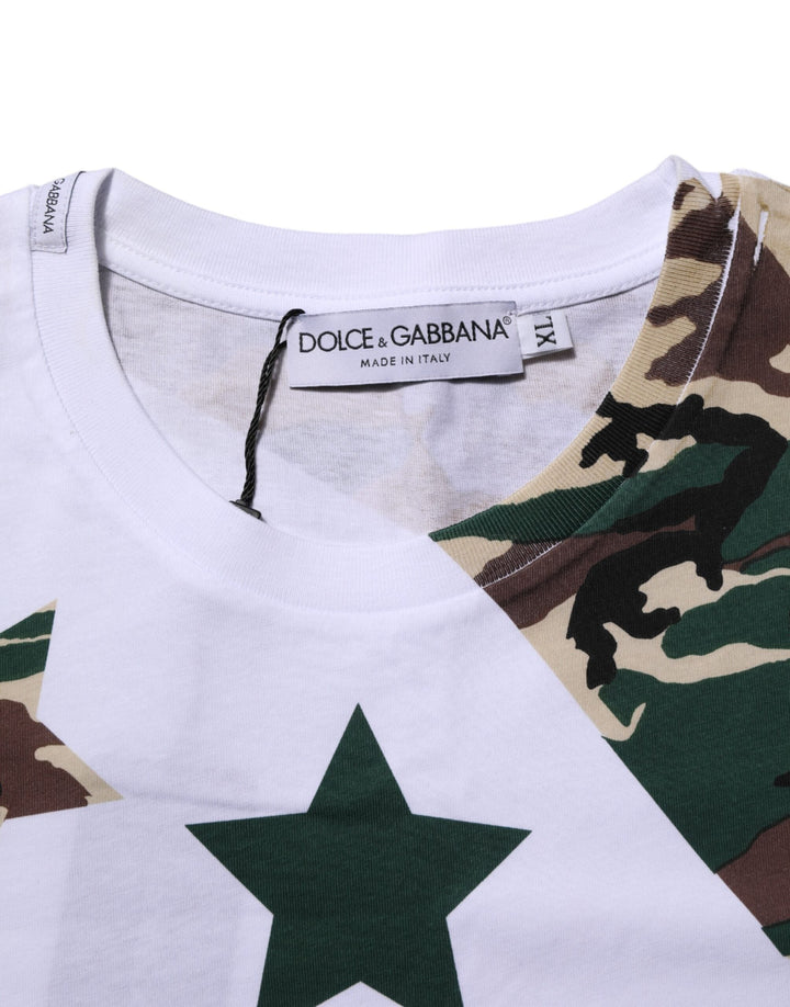 Dolce &amp; Gabbana White Camouflage Cotton Men Crew Neck T-shirt