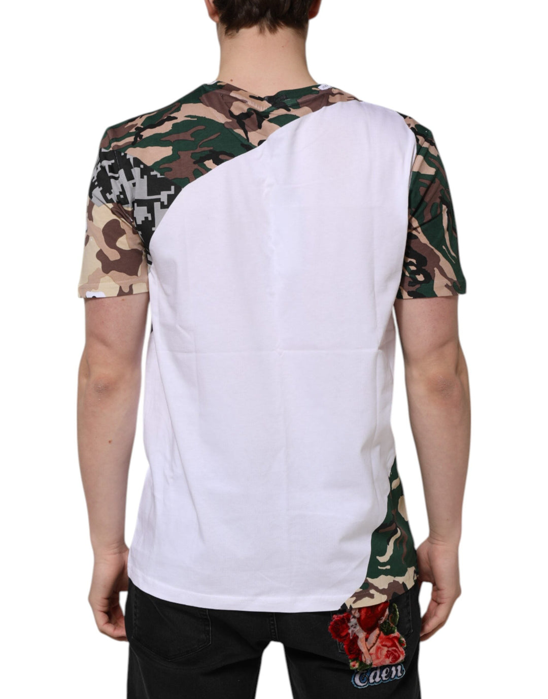 Dolce &amp; Gabbana White Camouflage Cotton Men Crew Neck T-shirt