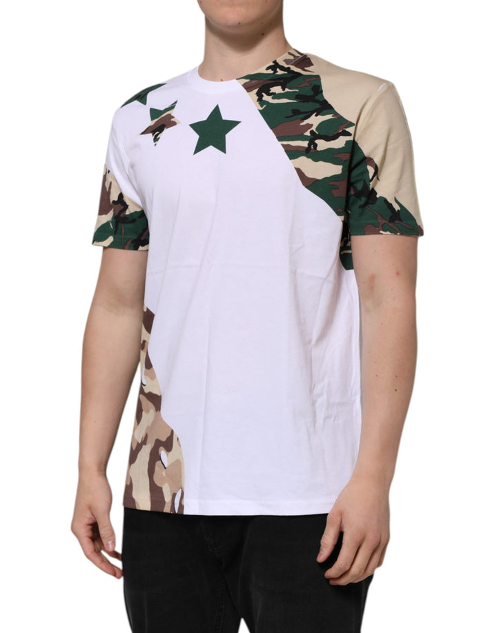 Dolce &amp; Gabbana White Camouflage Cotton Men Crew Neck T-shirt
