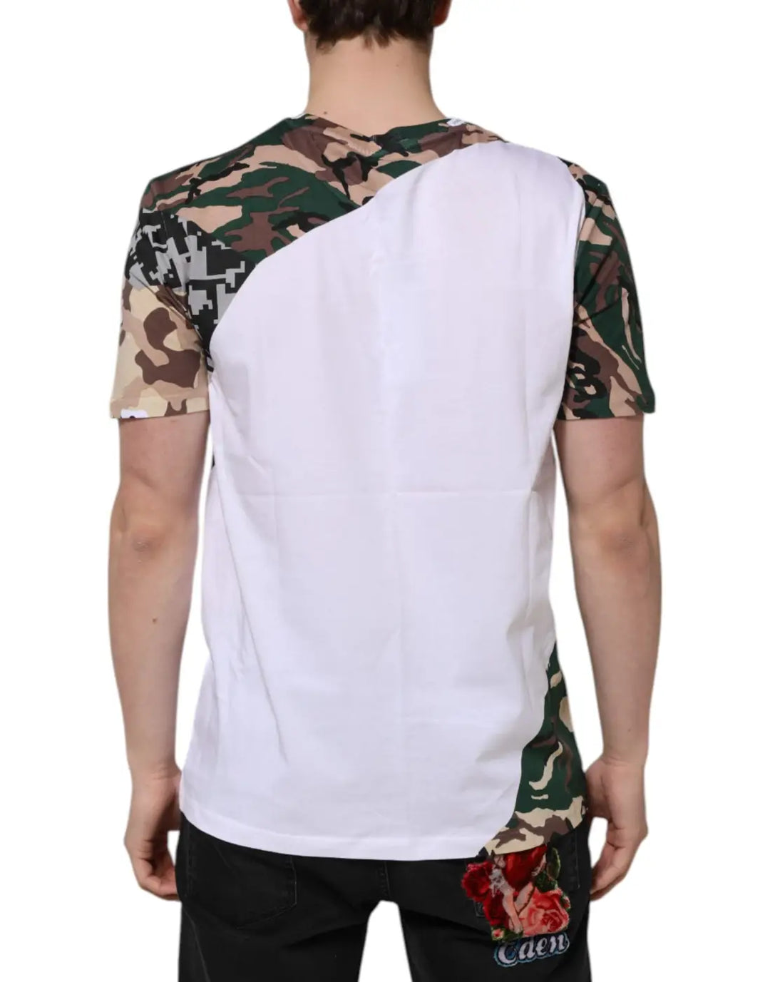 Dolce &amp; Gabbana White Camouflage Cotton Men Crew Neck T-shirt
