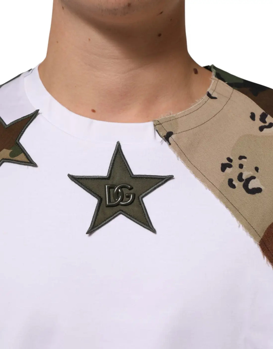 Dolce &amp; Gabbana White Camouflage Patckwork Men Cotton T-shirt