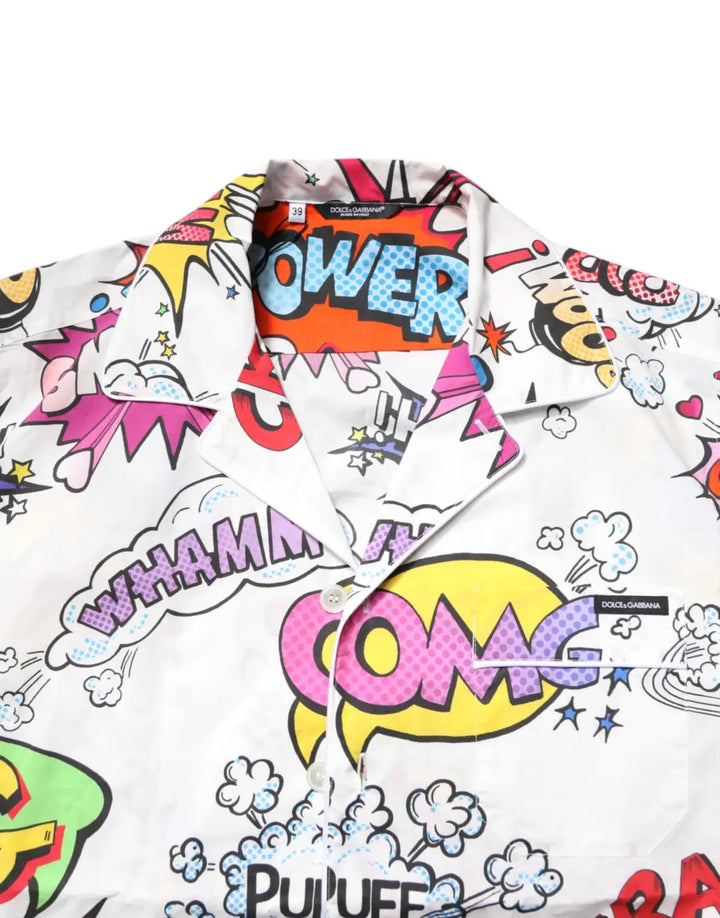Dolce &amp; Gabbana White Cartoon Print Cotton Men Pajama Set Sleepwear