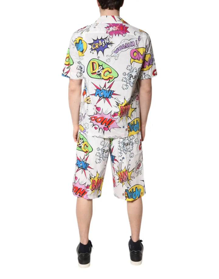 Dolce &amp; Gabbana White Cartoon Print Cotton Men Pajama Set Sleepwear