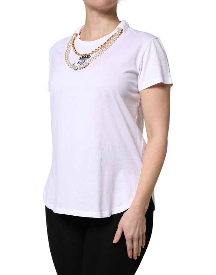Dolce &amp; Gabbana - White Chain Pearl Cotton Round Neck T-shirt