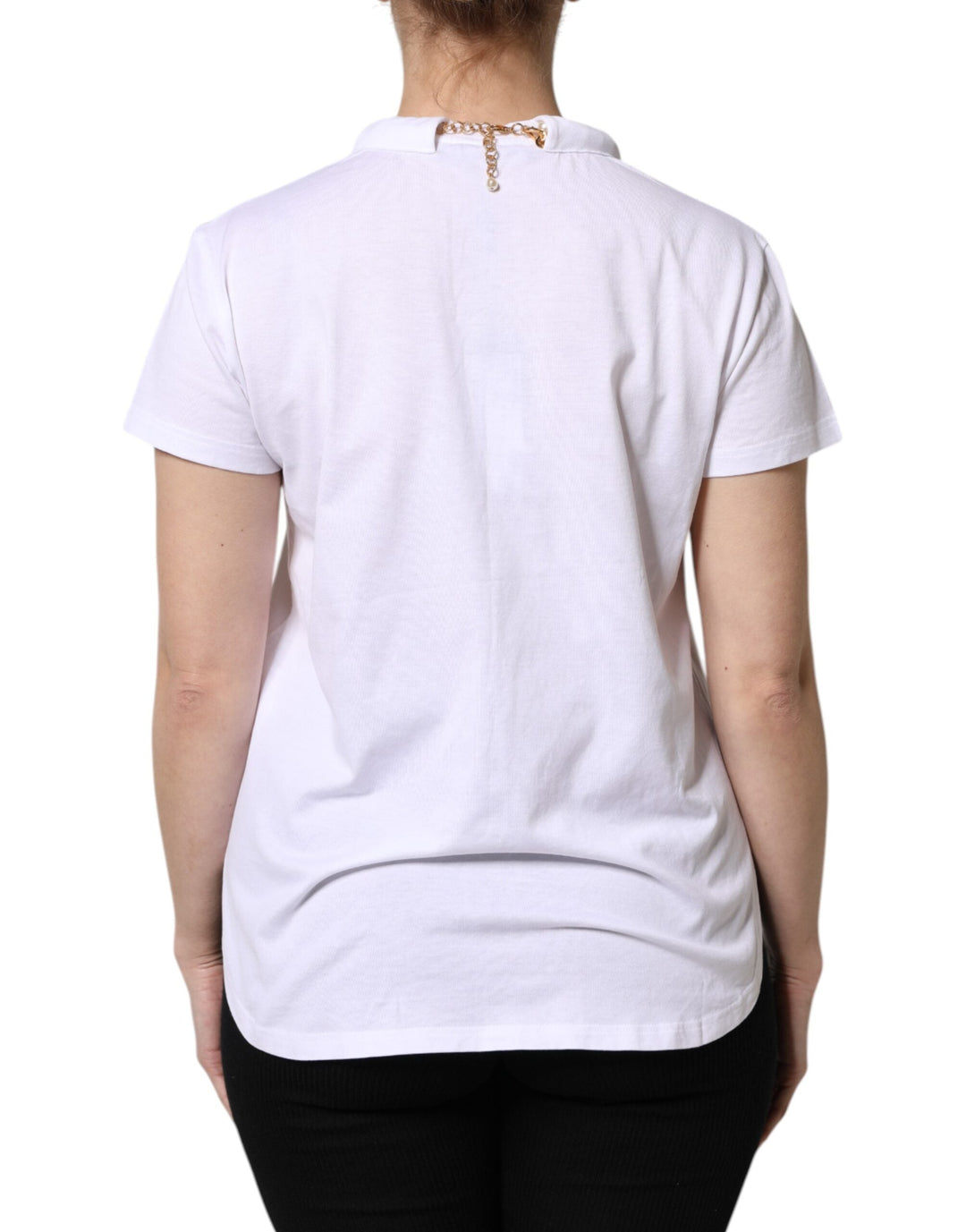 Dolce &amp; Gabbana - White Chain Pearl Cotton Round Neck T-shirt