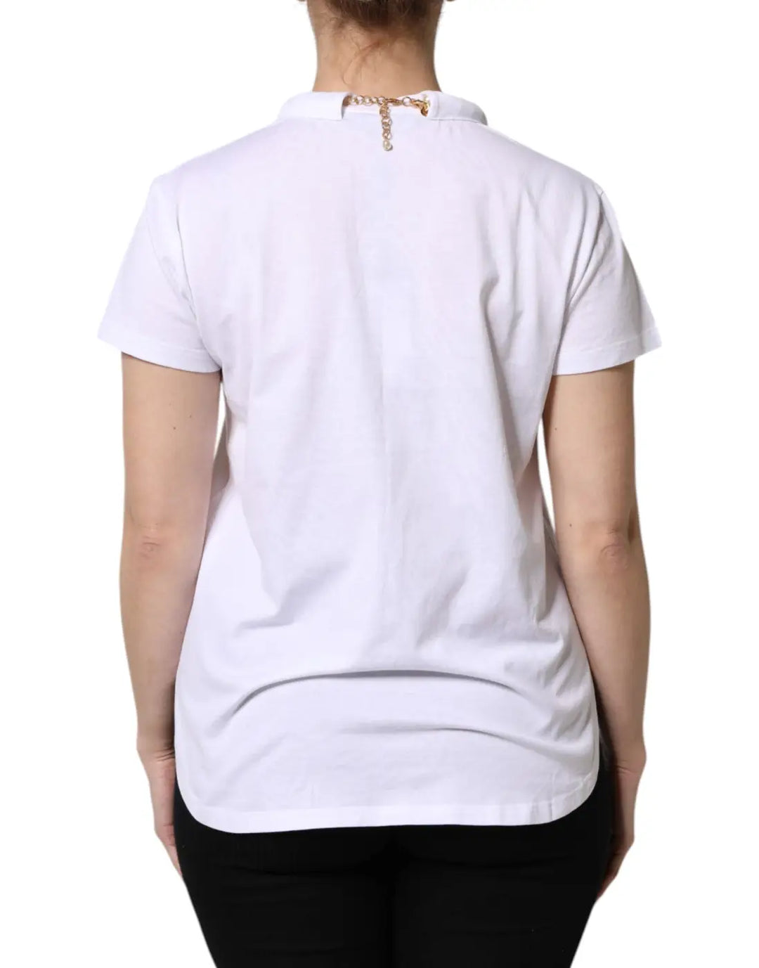 Dolce &amp; Gabbana White Chain Pearl Cotton Round Neck T-shirt