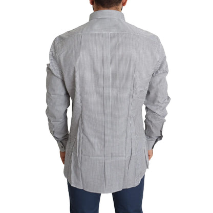 Dolce and Gabbana White Checkered Gold Dress Shirt Luxury Cotton &