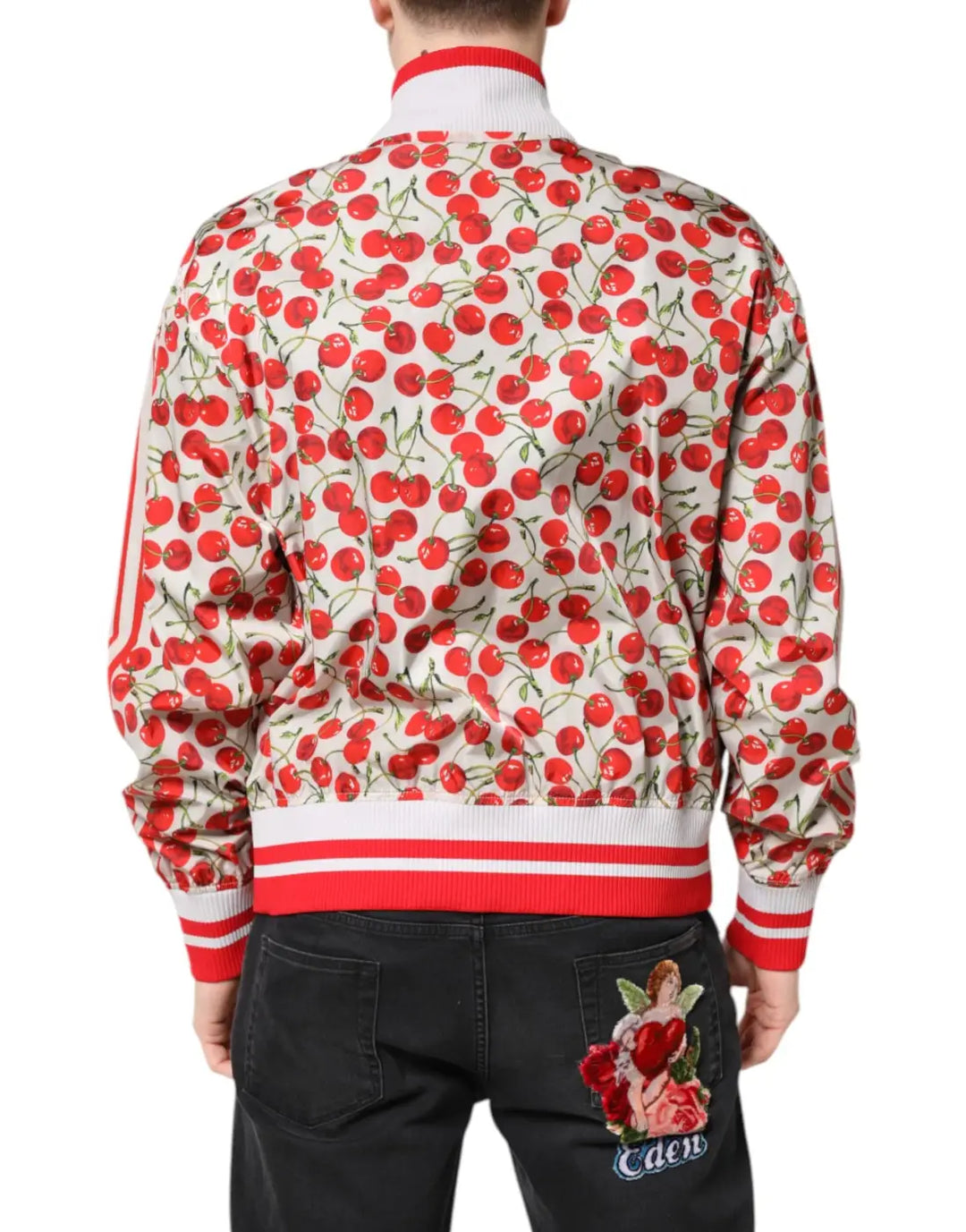 Dolce &amp; Gabbana White Cherry Print Full Zip Bomber Jacket