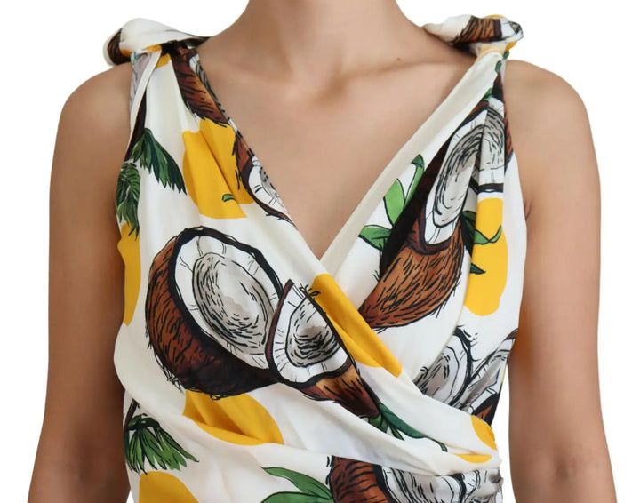 Dolce &amp; Gabbana White Coconut Print Sheath Mini Silk Dress