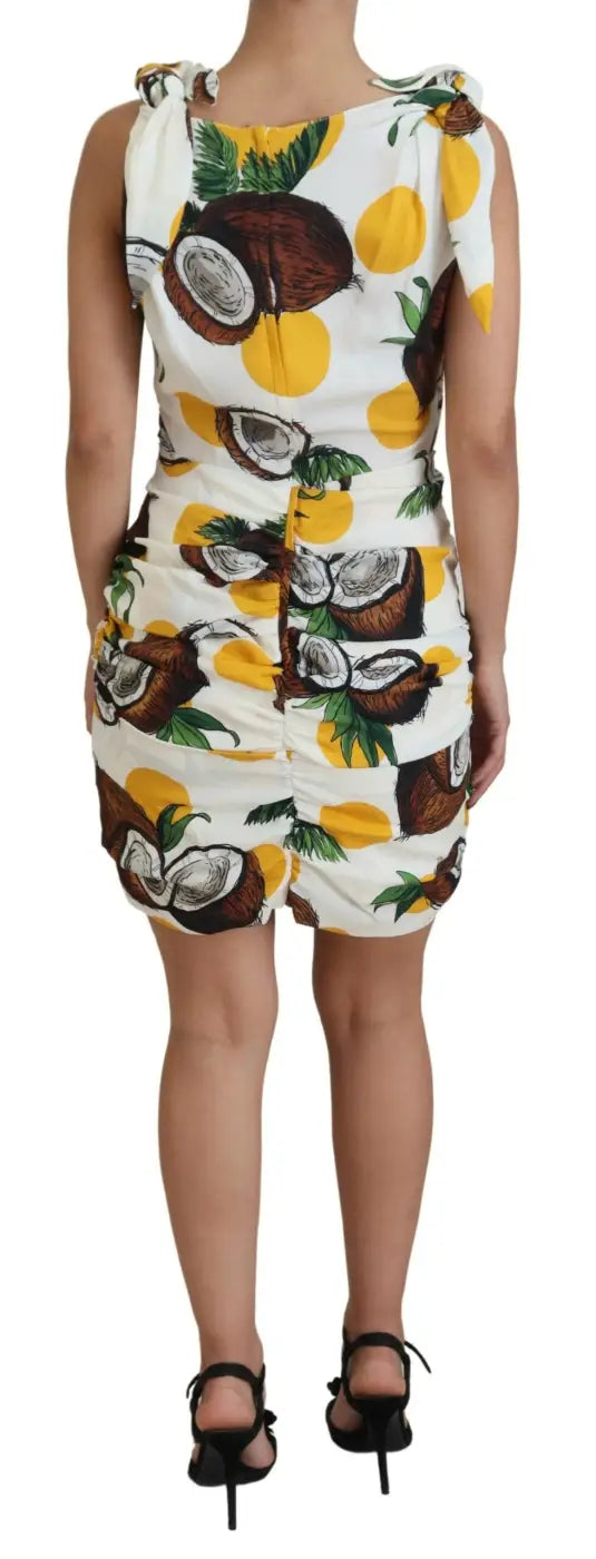 Dolce &amp; Gabbana White Coconut Print Sheath Mini Silk Dress
