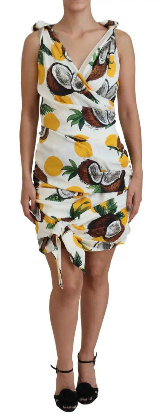 Dolce &amp; Gabbana White Coconut Print Sheath Mini Silk Dress