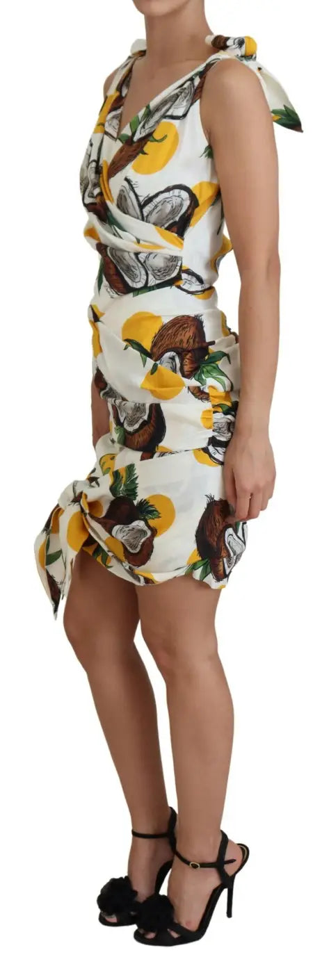 Dolce &amp; Gabbana White Coconut Print Sheath Mini Silk Dress