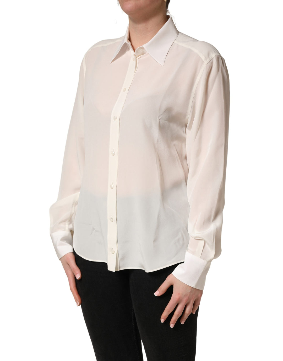 Dolce &amp; Gabbana Blouses - Women’s off White Collared Long Sleeves Blouse Top