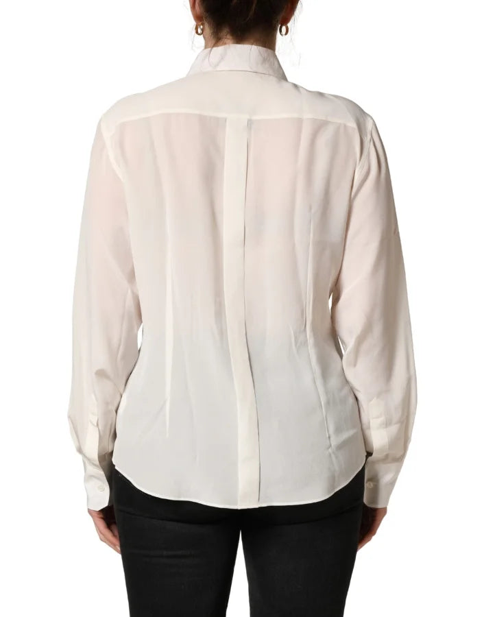 Dolce &amp; Gabbana Off White Collared Long Sleeves Blouse Top