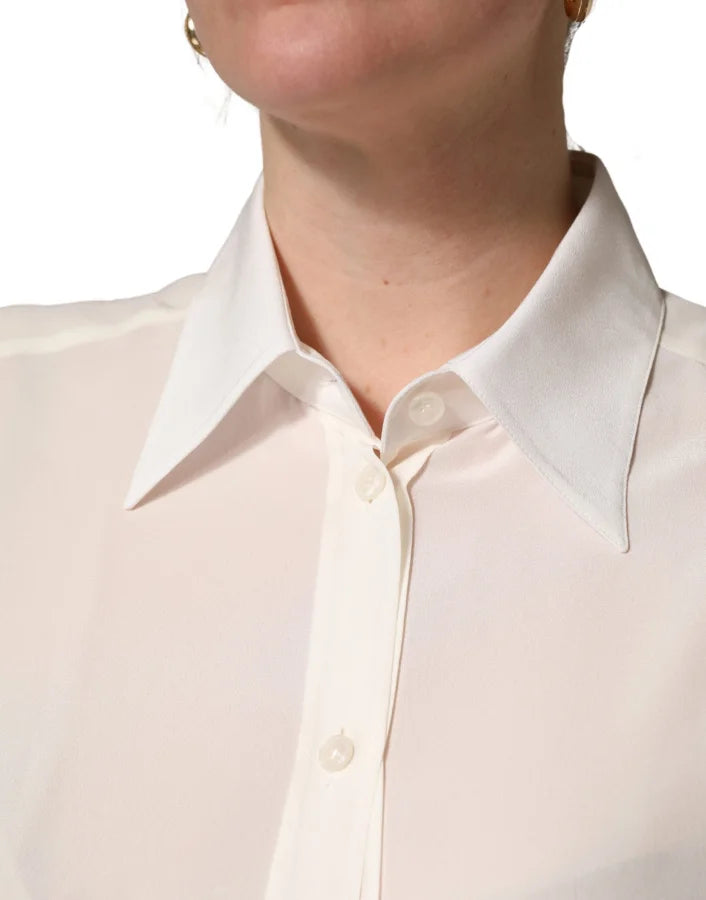 Dolce &amp; Gabbana Off White Collared Long Sleeves Blouse Top