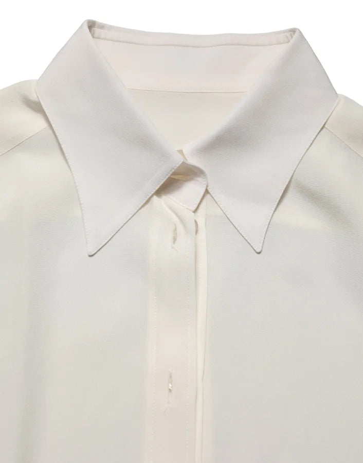 Dolce &amp; Gabbana Off White Collared Long Sleeves Blouse Top