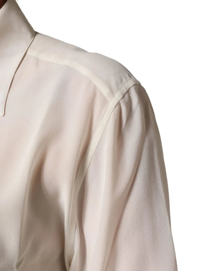 Dolce &amp; Gabbana Off White Collared Long Sleeves Blouse Top