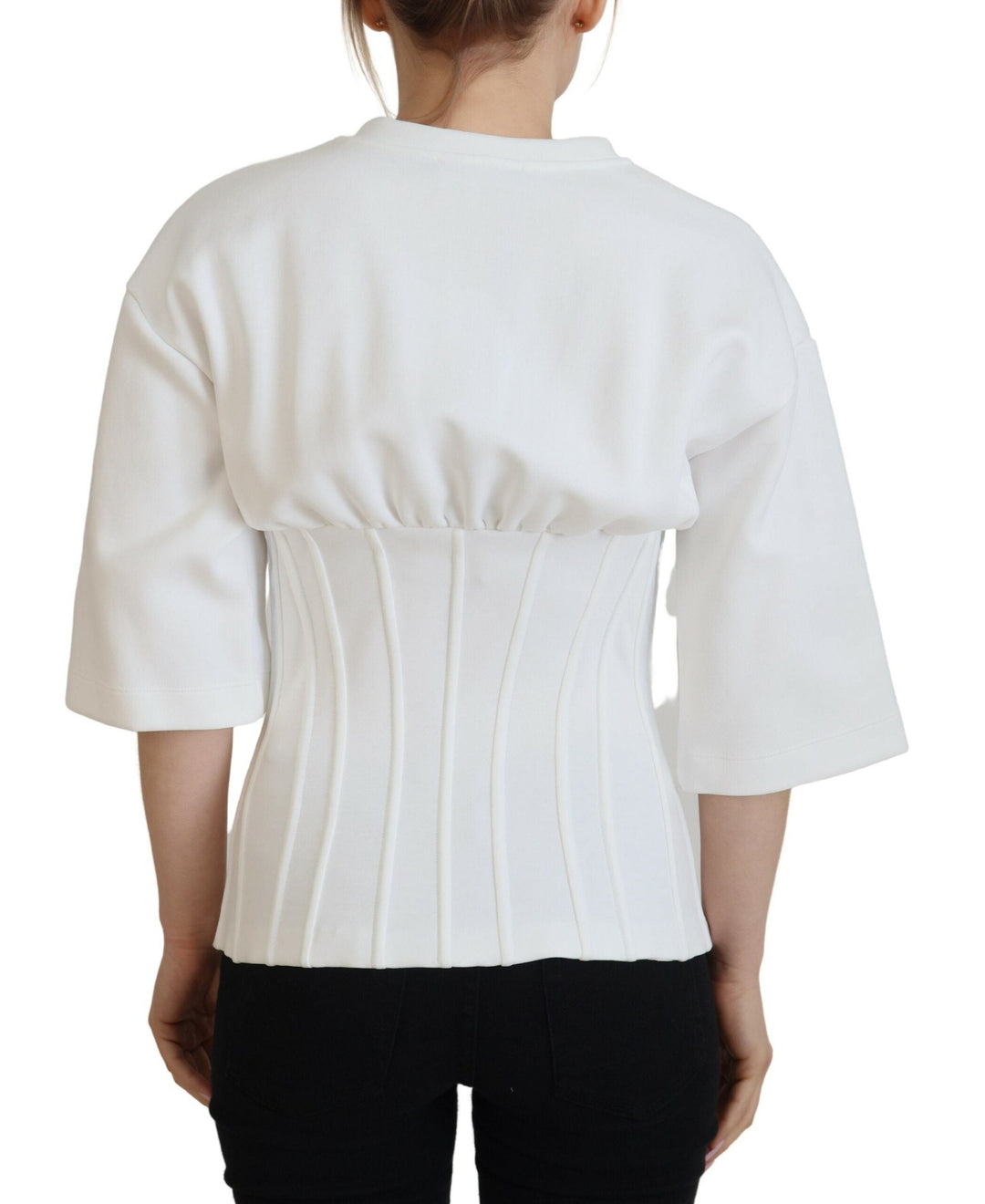 Dolce &amp; Gabbana - White Corset Stretch Cotton Top T-shirt