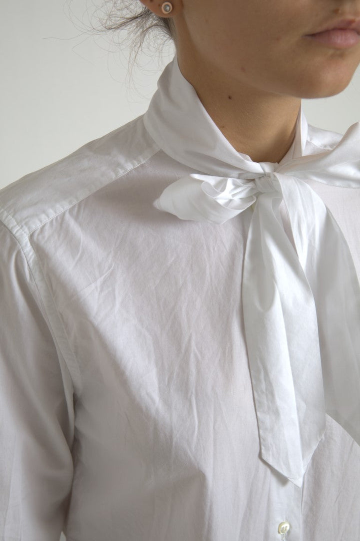 Dolce &amp; Gabbana Shirts - Women’s White Cotton Ascot Collar Long Sleeves Top