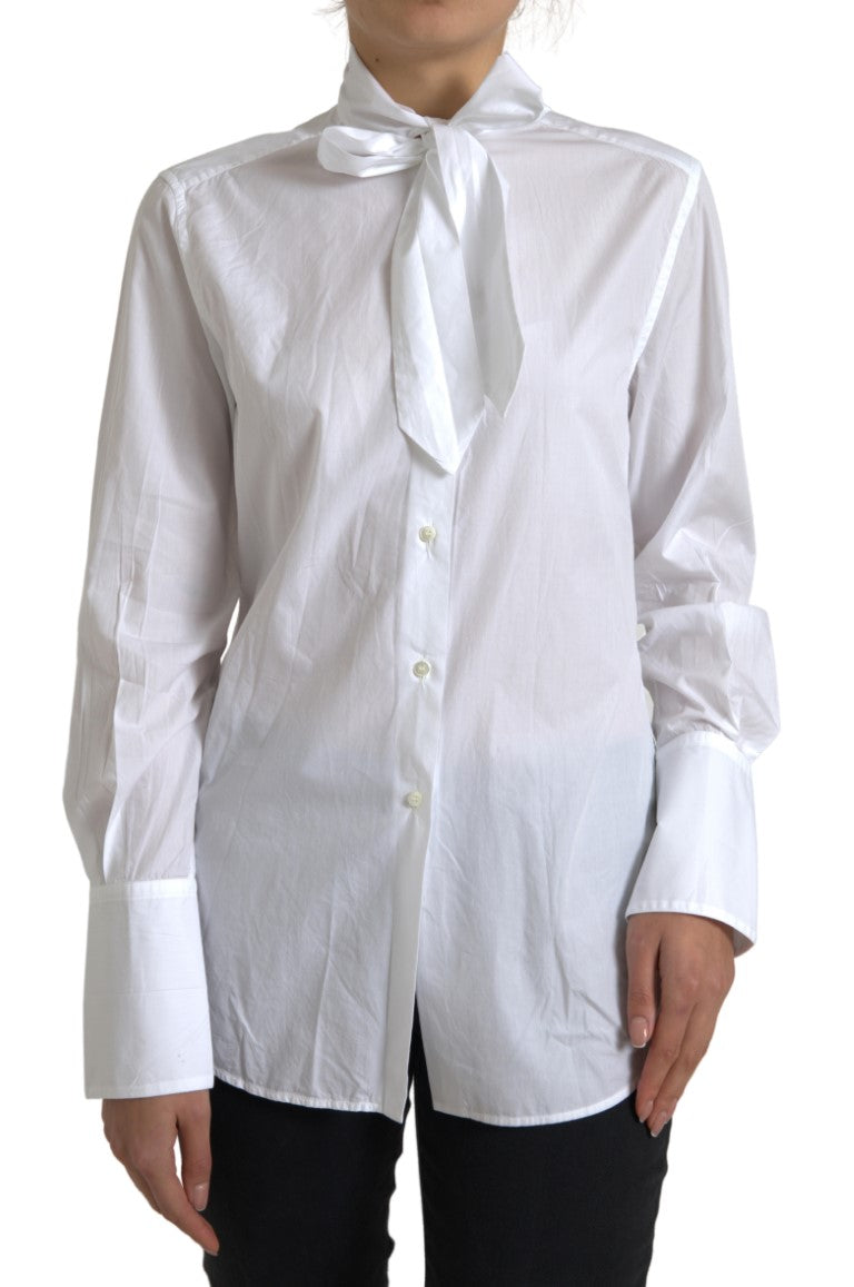 Dolce &amp; Gabbana Shirts - Women’s White Cotton Ascot Collar Long Sleeves Top