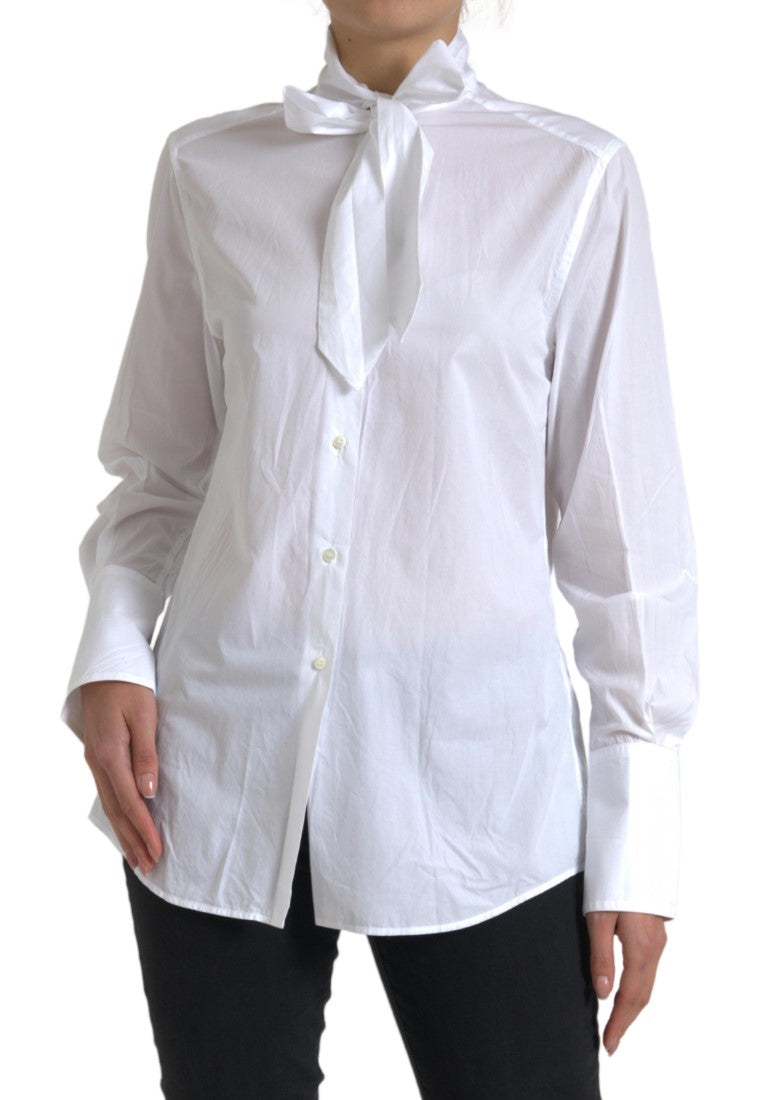 Dolce & Gabbana Shirts - Women’s White Cotton Ascot Collar Long Sleeves Top