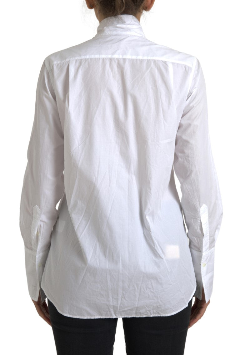 Dolce &amp; Gabbana Shirts - Women’s White Cotton Ascot Collar Long Sleeves Top