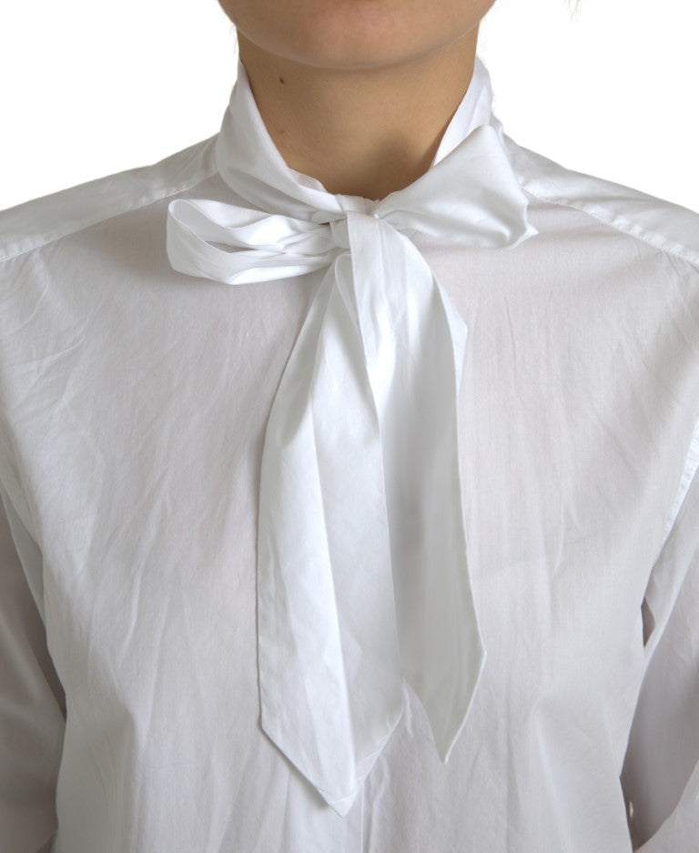 Dolce &amp; Gabbana Shirts - Women’s White Cotton Ascot Collar Long Sleeves Top