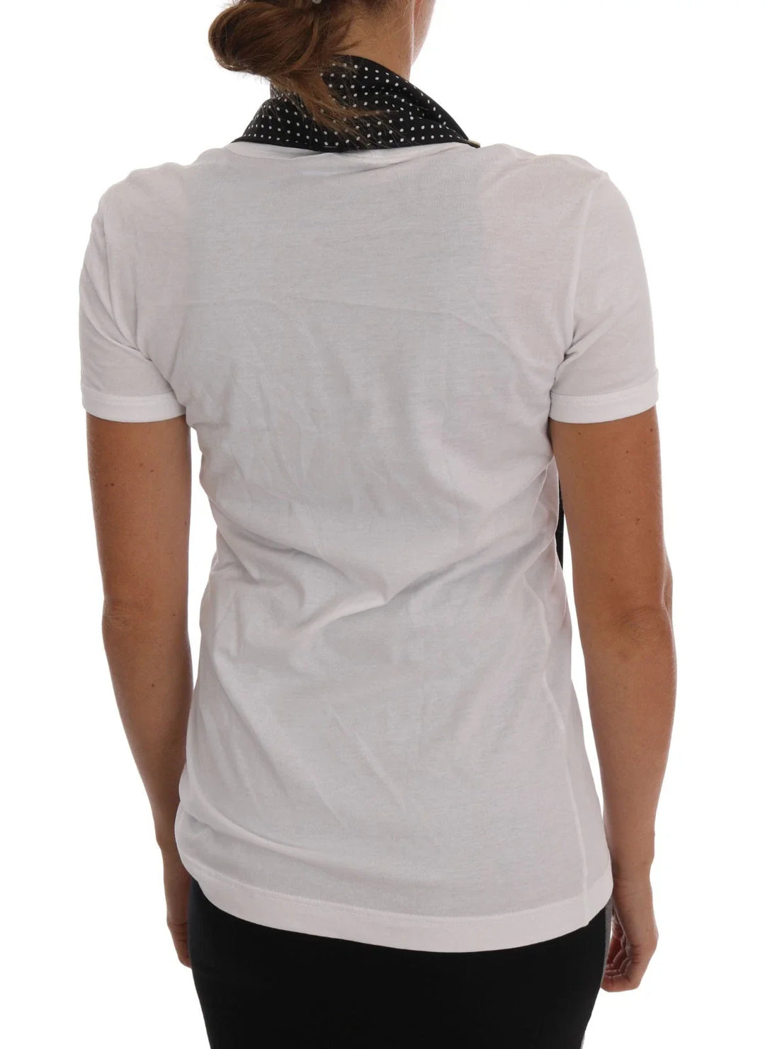 Dolce &amp; Gabbana - White Cotton Black Silk Scarf Top T-shirt