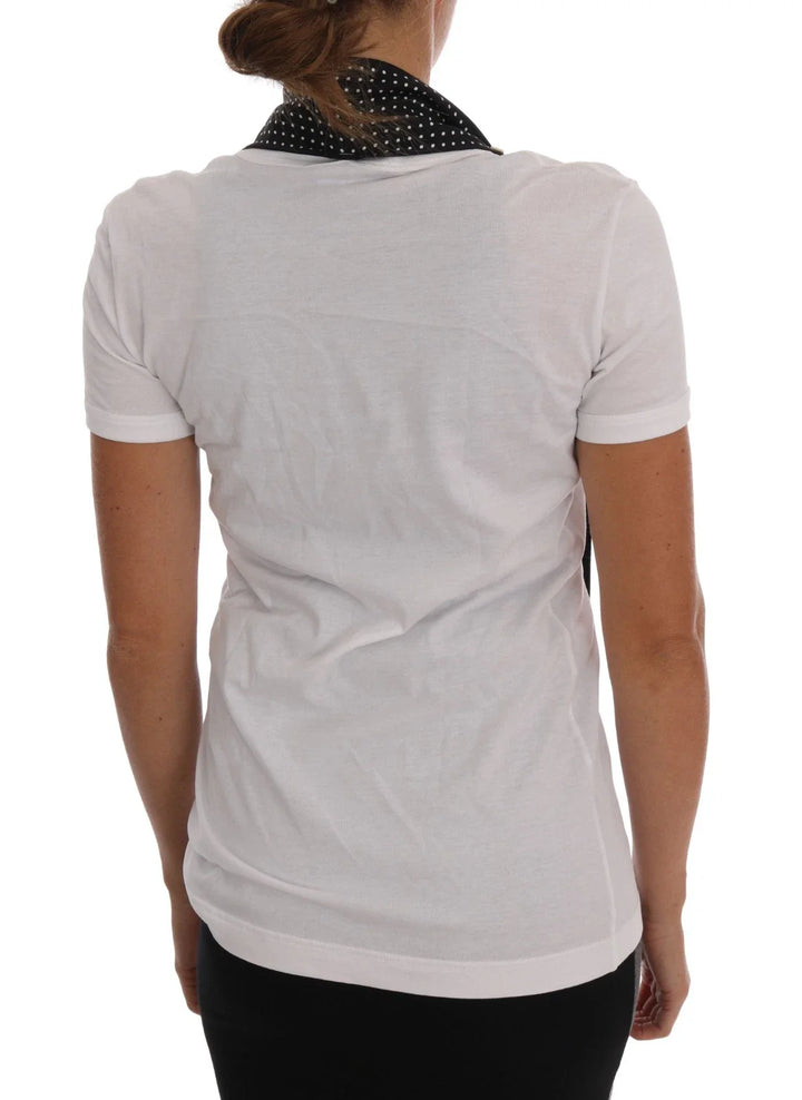 Dolce &amp; Gabbana - White Cotton Black Silk Scarf Top T-shirt
