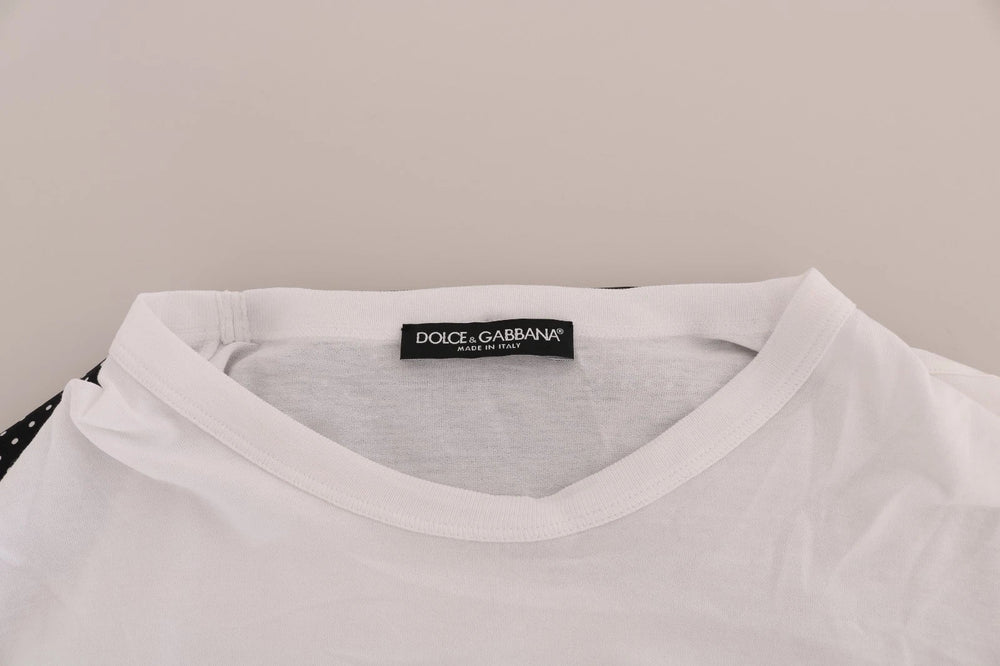 Dolce & Gabbana - White Cotton Black Silk Scarf Top T-shirt